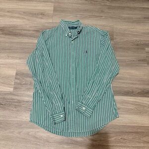 Polo by Ralph Lauren Green and White Striped Button-Down Shirt
